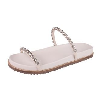 Sandalia Rasteira Papete Strass Off White Kuento Shoes