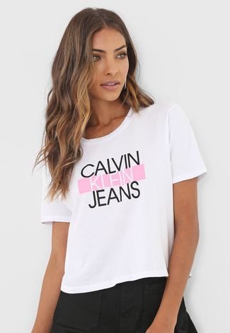 Blusa Cropped Calvin Klein Jeans Feminina Branca