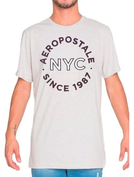 Camiseta Aeropostale Masculina Embroidered NYC Cinza Mescla Incolor - Marca Aeropostale