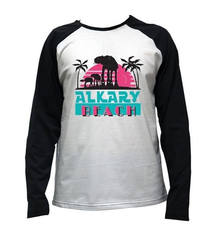 Camiseta Alkary Raglan Manga Longa Beach Branca e Preta - Marca Alkary