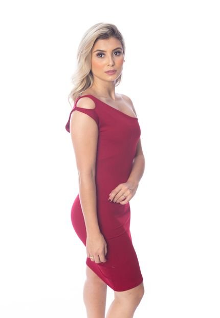 Vestido Moda Vício Justo Um Ombro Só Vazado Vermelho - Marca Moda Vício