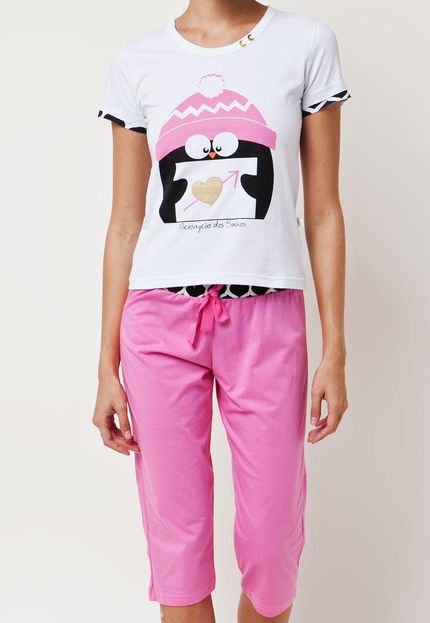 Pijama Pescador Mensageiro dos Sonhos Pinguim Branco/Rosa - Marca Mensageiro dos Sonhos