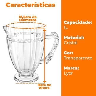 Jarra de Suco e Água em Cristal Transparente Imperial 1L - Lyor