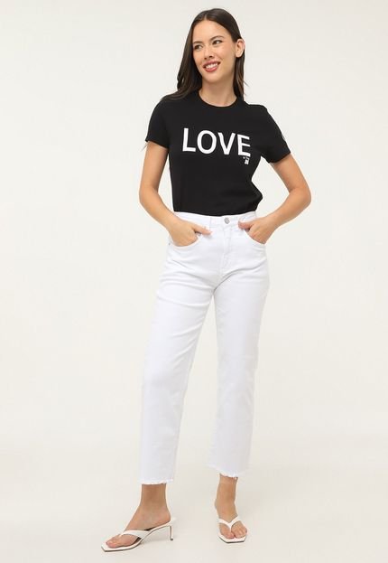 Calça Cropped Sarja Calvin Klein Jeans Reta Desfiada Branca - Marca Calvin Klein Jeans