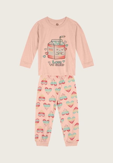 Pijama Infantil Brandili Longo Corações Rosa - Marca Brandili