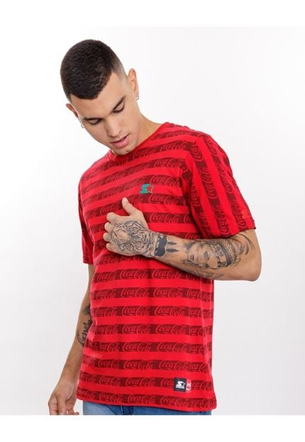 Camiseta Starter Listrada Collab Coca Cola Full Print Vermelha - Marca STARTER