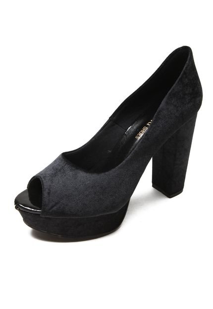 Peep Toe Veludo DAFITI SHOES Salto Preto - Marca DAFITI SHOES