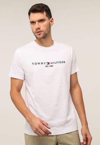 Camiseta Tommy Hilfiger Logo Bordado Branca - Compre Agora