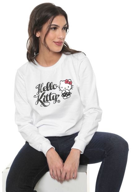 Moletom Flanelado Fechado Cativa Hello Kitty Estampado Branca - Marca Cativa Hello Kitty