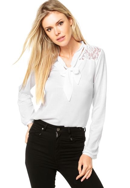 Blusa Manga Longa Doce Trama Renda Branca - Marca Doce Trama