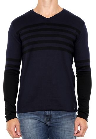 Suéter Calvin Klein Jeans Tricot Listras Azul-marinho/Preto