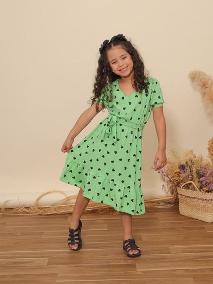 Vestido Faixa Coração Verde Infantil - Marca Aura