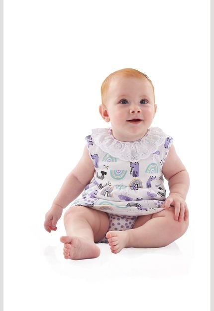 Conjunto Feminino para Bebês com uma Bata e uma Calcinha em Suedine Up Baby Branco - Marca Up Baby