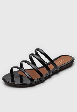 Sandália Rasteira DAFITI SHOES Tiras Preta - Compre Agora