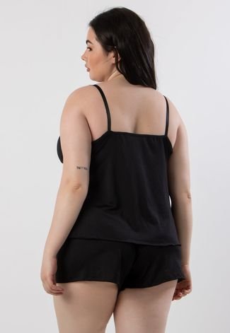 Short Doll Plus Size Romance Preto Detalhe Renda Cós 214.05