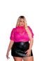 Blusa Plus Size Tule Top e Gola Fru Fru  Pink - Marca It Curves