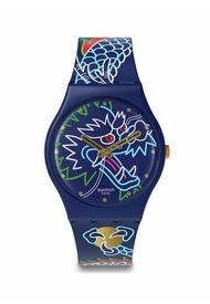 Relojes Swatch Unisex YEAR OF THE DRAGON DRAGON IN WAVES. Relojes Silicona Azul
