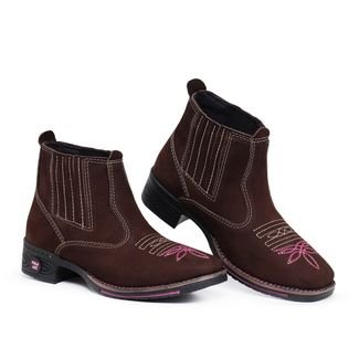 Bota Texana Feminina Bico Quadrado Botina Polo Art Couro Cafe