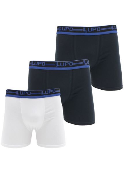Kit 3pçs Cueca Lupo Boxer Logo Branco/Preto/Azul-marinho - Marca Lupo
