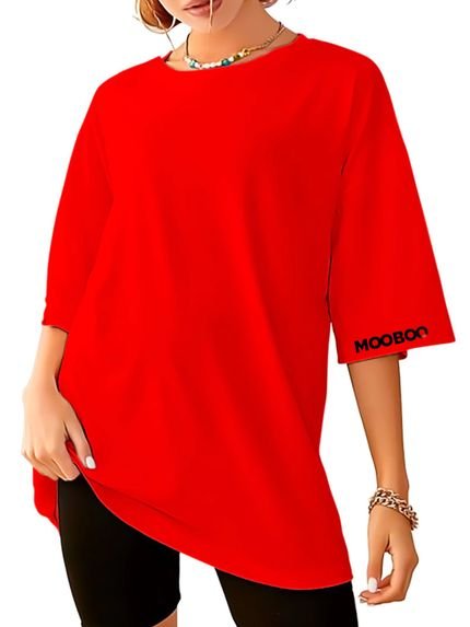 Camiseta Grande Blusa Academia Fitness Feminina Oversized Camisa streetwear Over Lisa Vermelha - Marca MooBoo