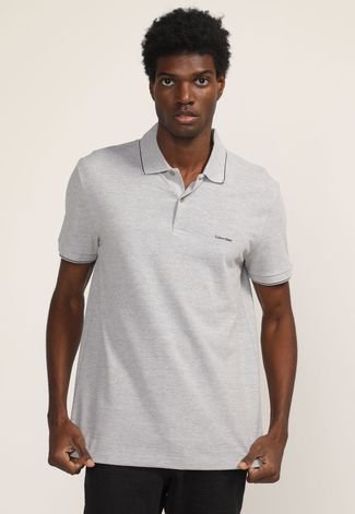 Camisa Polo Calvin Klein Reta Logo Cinza - Compre Agora