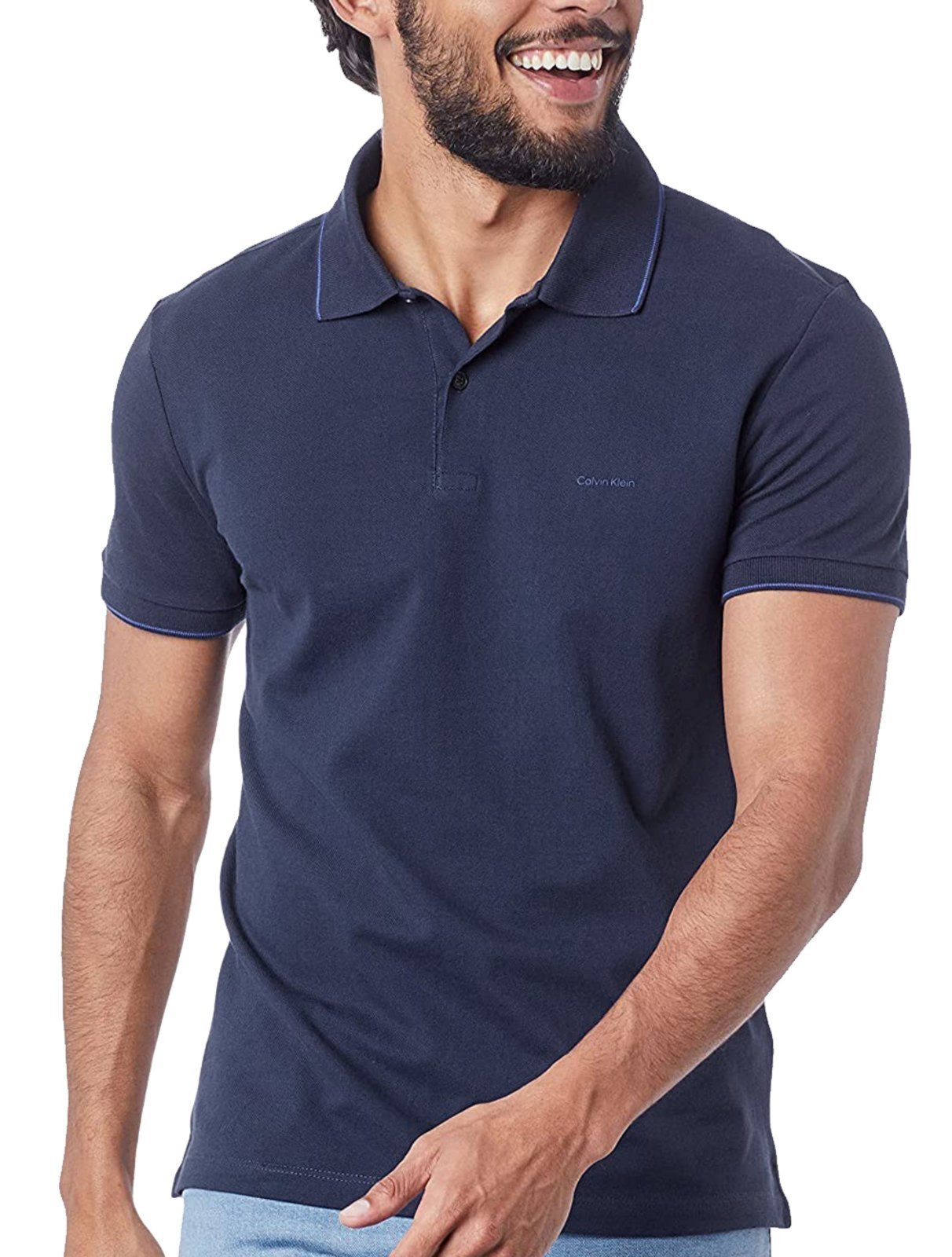 Polo Calvin Klein Masculina Piquet Slim Básica Relevo Azul Marinho - Marca Calvin Klein