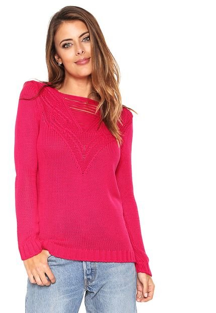 Suéter Tricot Disparate Decote Desfiado Rosa - Marca Disparate