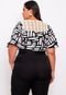 Blusa Plus Size Estampada com Renda em Viscose  Preto - Marca Predilects Plus