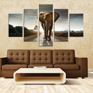 Conjunto de 5 Telas Wevans Decorativas em Canvas 90x160 Elephant Multicolorido