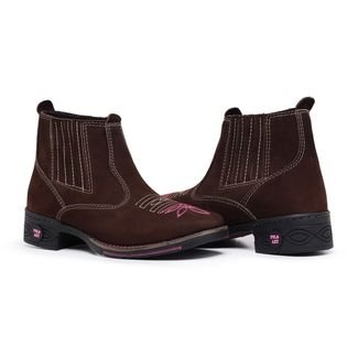 Bota Texana Feminina Bico Quadrado Botina Polo Art Couro Cafe