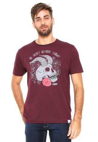 Camiseta HD Skull Roses Vinho