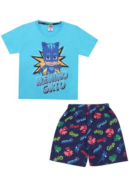 Pijama Lupo Curto Menino Menino Gato Azul - Marca Lupo