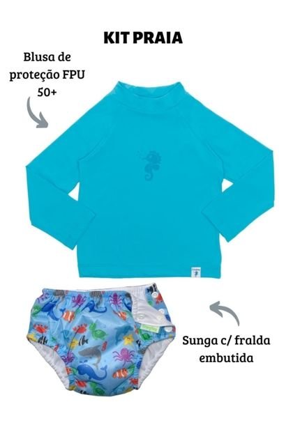 Kit Praia Fundo do Mar com Botoes   Blusa Azul FPU  Reutilizável ECO&PLAY - Marca Ecoeplay