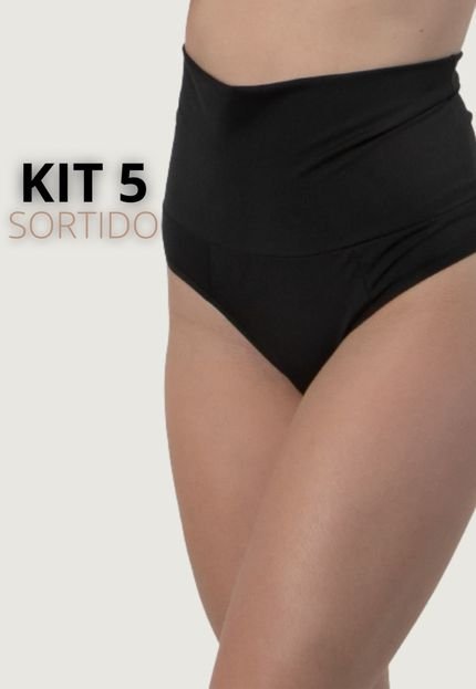 Kit 5 Calcinhas Cinta Modeladora Cós Alto Hot Pants Pós Parto Seca Barriga Diluxo Sortido - Marca Diluxo