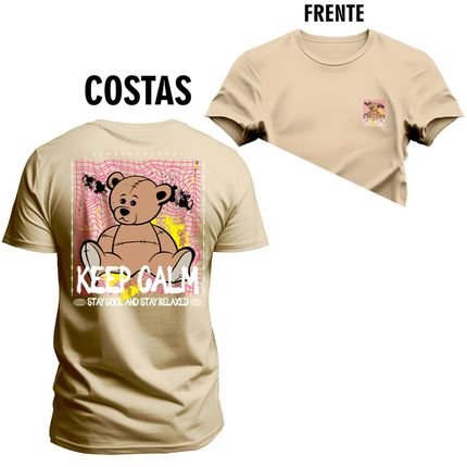 Camiseta Plus Size Unissex Algodão Macia Premium Estampada Urso Galm Frente e Costas - Bege - Marca Nexstar