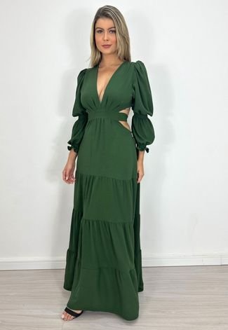 Cia do Vestido  Vestido Abertura Manga Longa Verde