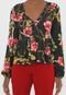 Blusa FiveBlu Floral Babados Preta - Marca FiveBlu