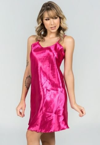 Camisola Feminina WLS Modas Lingerie Sexy Cetim Pink