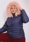 Jaqueta Plus Size para Inverno Bobojaco Nylon Capuz Removível Azul com Rosa - Marca Cia do Vestido