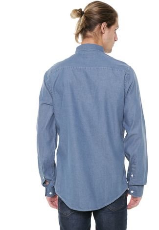 Camisa Jeans Triton Reta Logo Azul