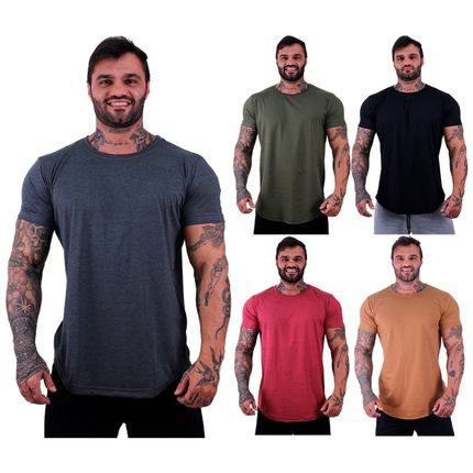 Kit 5 Camiseta Longline Masculina MXD Conceito para Academia e Casual Slim Grafite, Verde Militar, Preto, Mescla Vermelho e Caramelo - Marca Alto Conceito