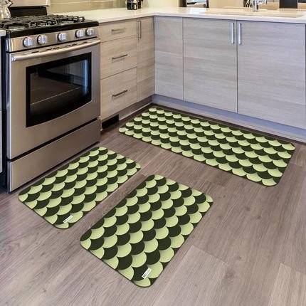 Menor preço em Kit com 3 Tapetes de Cozinha Mdecore Abstrato Verde Único