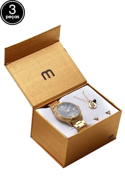 Kit 3Pçs Relógio Mondaine 99128LPMKDE6K1 Dourado - Marca Mondaine