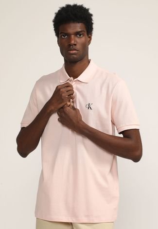 Camisa Polo Calvin Klein Jeans Reta Logo Rosa - Compre Agora