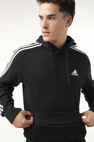Blusa de Moletom Fechada adidas Sportswear Essentials 3-Stripes Preta -  Compre Agora