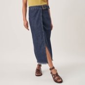 Saia Midi Jeans Transpassada Com Fivela Azul Escuro - Marca Bloom