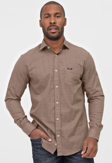 Camisa Wrangler Reta Quadriculada Marrom - Marca Wrangler