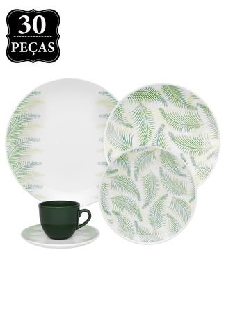 Aparelho de Jantar e Chá Oxford Porcelana Coup Fresh 30Pçs Branco/Verde.