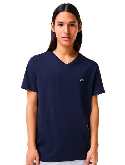 Camiseta Lacoste Masculina Jersey Pima Cotton Gola V Azul Marinho - Marca Lacoste