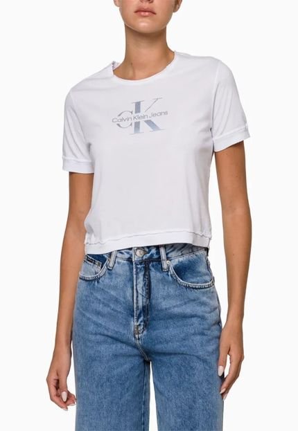 Camiseta Calvin Klein Feminina Branca Logo Aplic - CF3PC01BC816-0900 - Marca Calvin Klein Jeans